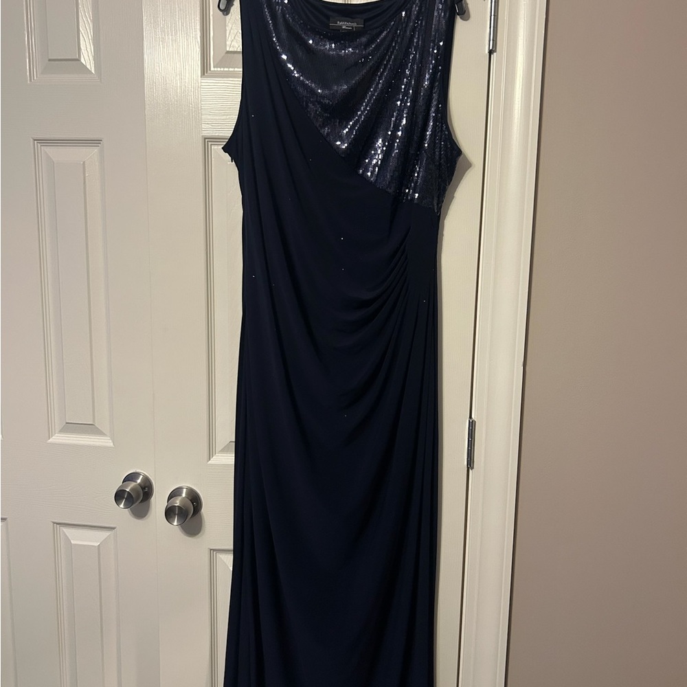 R&M Richards Black Asymmetrical Ruched Maxi Gown